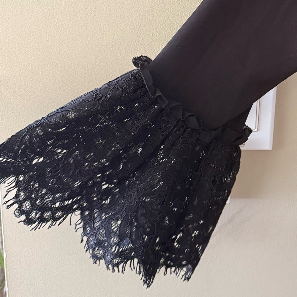 WHBM Black Off-Shoulder Top with Wide Black Lace - Picture 12 of 13